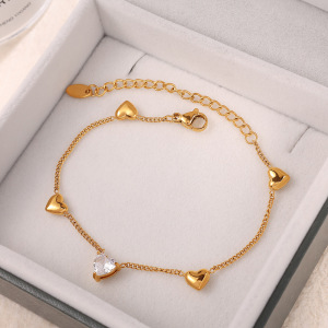 Collier Chaîne En Acier Inoxydable Couleur Or Avec Cœur, 1 Pièce h5 Image3