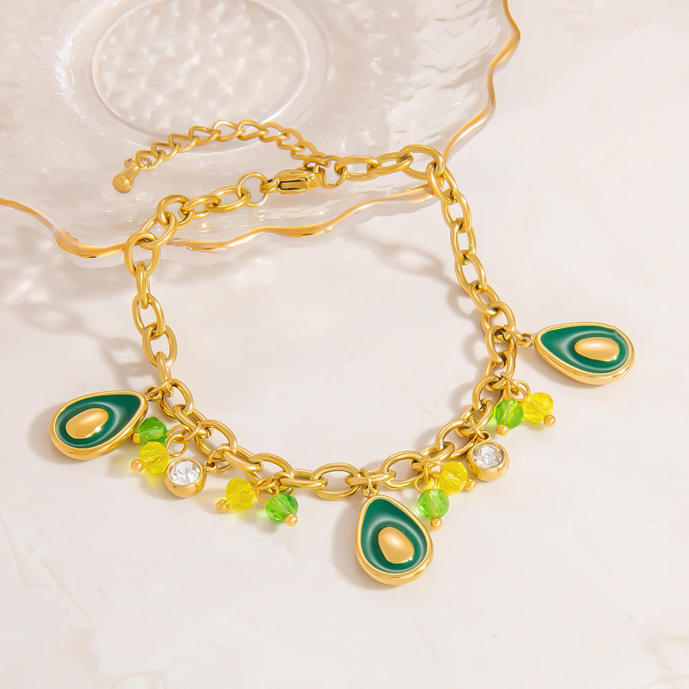 Bracelet À Breloques Pour Femme, Série Intricate, Motif Avocat Vif, En Acier Inoxydable Étanche, Couleur Or (1 Pièce). Image3