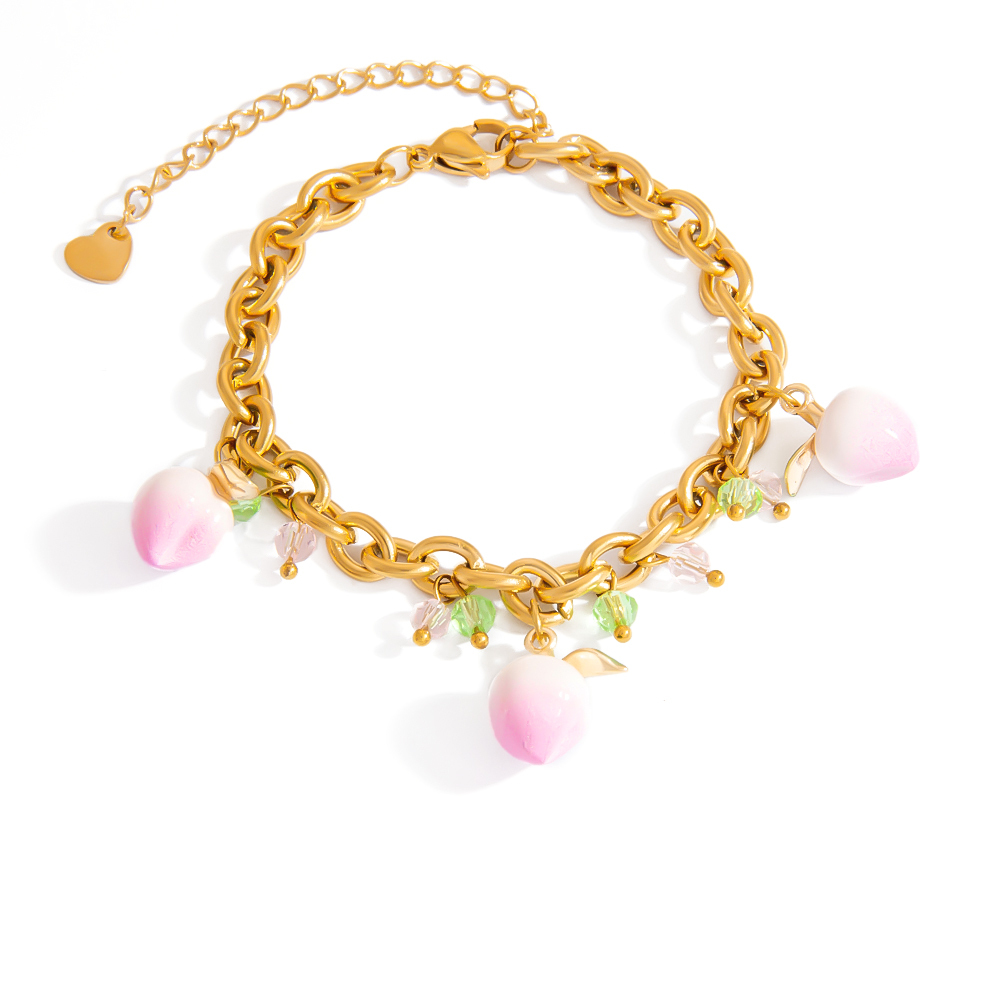 Bracelets À Breloques Sweet Peach En Acier Inoxydable Étanche Couleur Or