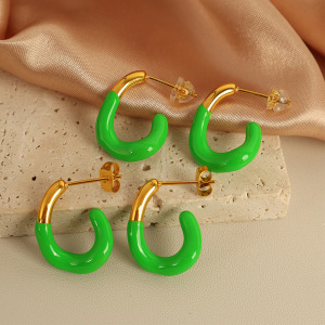 Boucles D'Oreilles Créoles Colorées En Acier Inoxydable Imperméable h5 Image3
