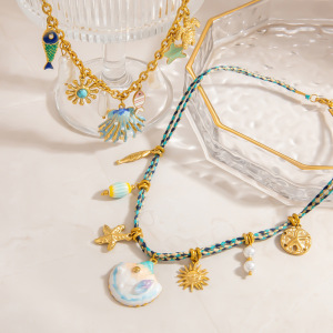 Colliers Pendentifs En Acier Inoxydable Couleur Or, Étanches, De La Série Vacances, En Forme De Coquillage h5 Image3