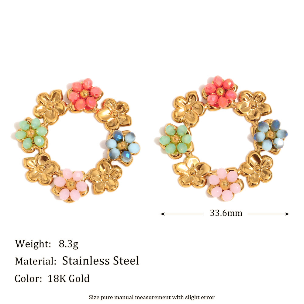 Boucles D'Oreilles Pour Femmes En Acier Inoxydable Étanches Avec Motif Floral Coloré Et Délicat Image2