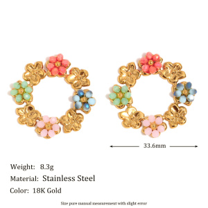Boucles D'Oreilles Pour Femmes En Acier Inoxydable Étanches Avec Motif Floral Coloré Et Délicat h5 Image2