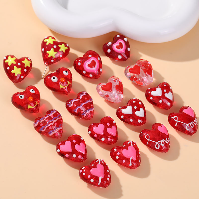 Perles De Verre En Forme De Cœur Rouge Élégant Et Doux Pour Bijoux À Faire Soi-Même Image4