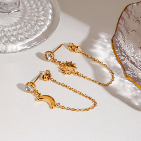 boucles d'oreilles pendantes daily sun & moon en acier inoxydable couleur or