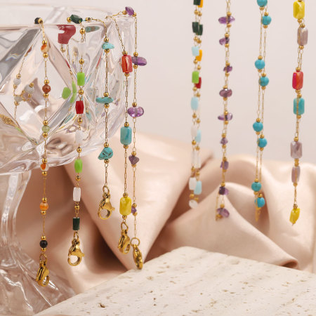 Collier à maillons pour femme, 1 pièce, en acier inoxydable, étanche, couleur or, orné de perles étincelantes 2