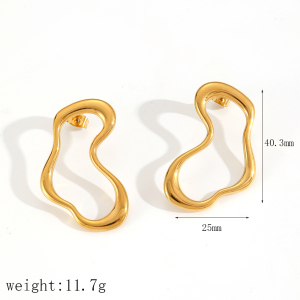 Boucles D'Oreilles Clous Géométriques Pour Femmes, En Acier Inoxydable Imperméable, Couleur Or. h5 Image2