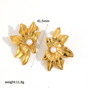 Boucles D'Oreilles Puces Pour Femmes, Style Rétro, En Acier Inoxydable, Imperméables, Couleur Or, Avec Perles Artificielles. h5 