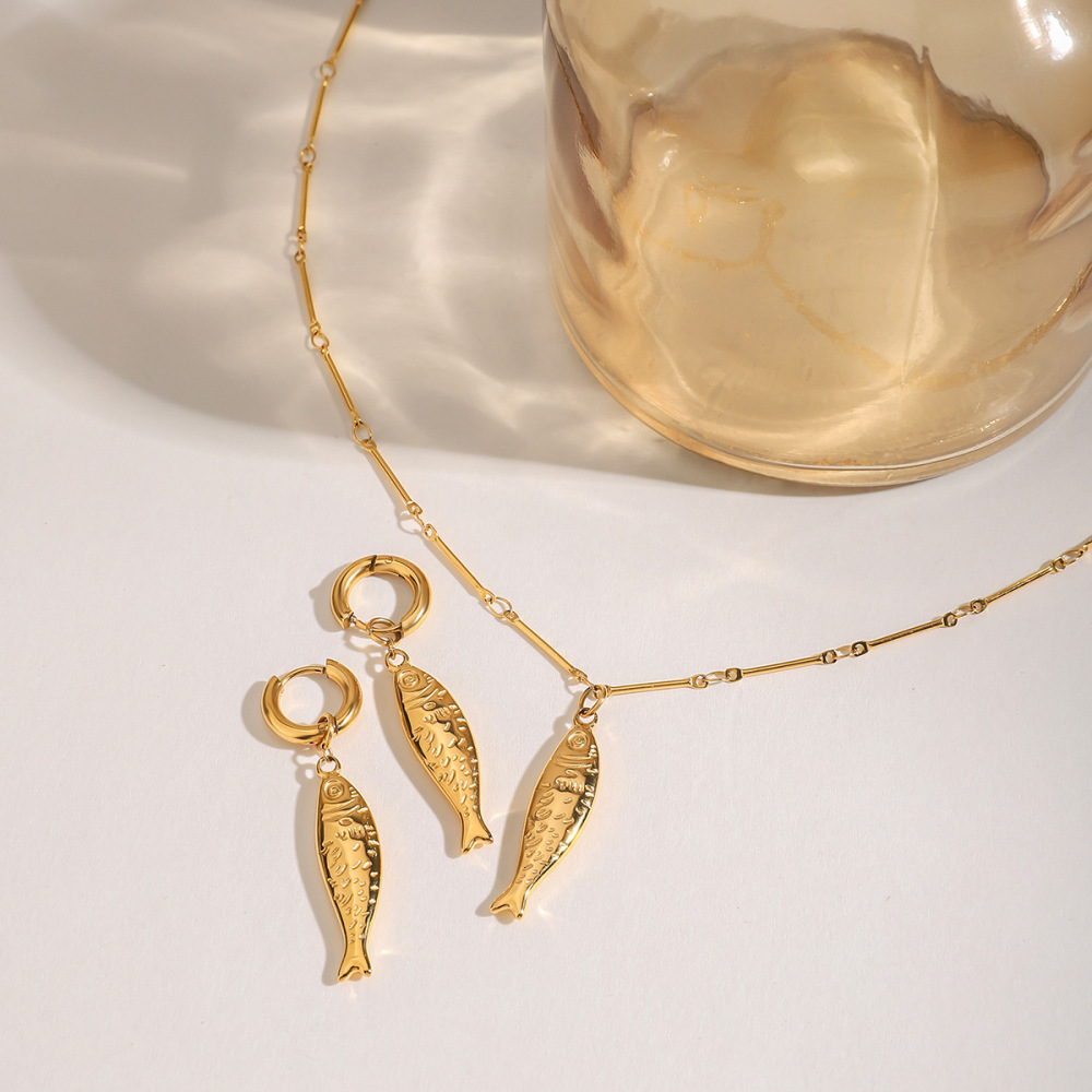 Boucles D'Oreilles Pendantes En Acier Inoxydable Doré, Couleur Or, Motif Poisson Mignon Image3