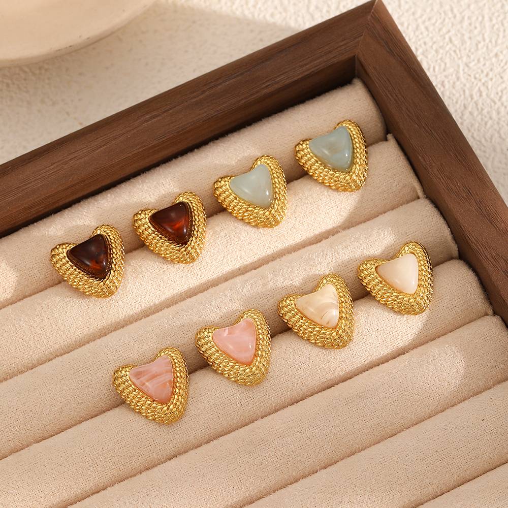 Boucles D'Oreilles Puces Sweet Heart En Acier Inoxydable Étanche Couleur Or Image2