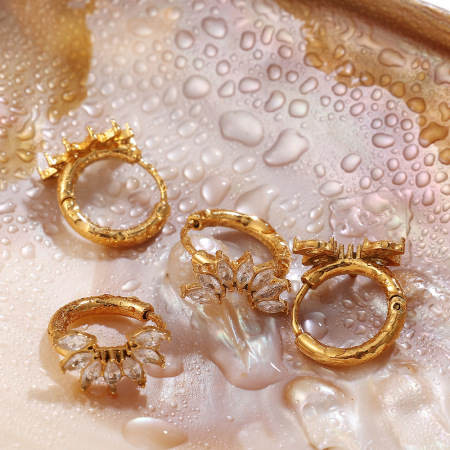 1 paire de boucles d'oreilles créoles en acier inoxydable couleur or et zircon 2