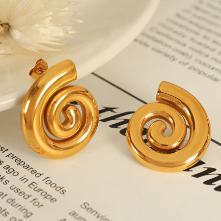 ensemble de boucles d'oreilles vortex en acier inoxydable couleur or 2