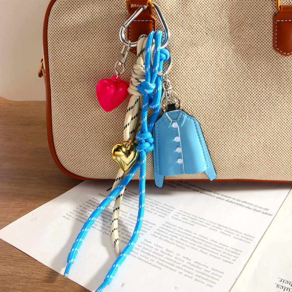 Porte-Clés En Pu Bleu Pour Chemise, Pendentif De Sac En Corde Tressée Image4