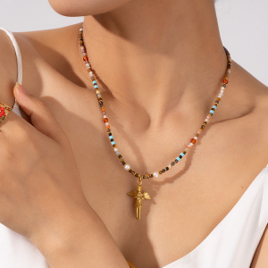 Colliers Pendentifs Tortue De Vacances En Acier Inoxydable Couleur Or Pierre Naturelle Pour Femmes h5 Image6