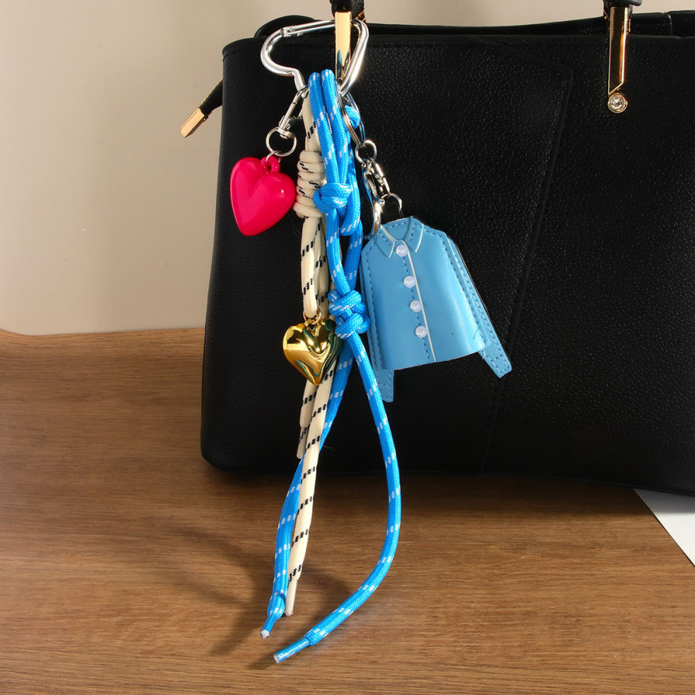 Porte-Clés En Pu Bleu Pour Chemise, Pendentif De Sac En Corde Tressée Image3