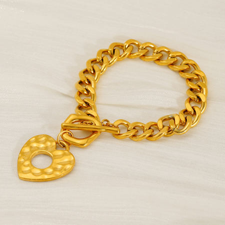Bracelets à breloques en acier inoxydable étanches en forme de cœur, couleur or