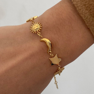 Bracelets À Breloques Rétro Soleil/Lune En Acier Inoxydable Étanche Couleur Or Pour Femmes h5 Image7