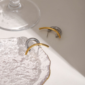 Boucles D'Oreilles Clous Géométriques Simples En Acier Inoxydable Imperméable De Couleurs Assorties h5 Image5