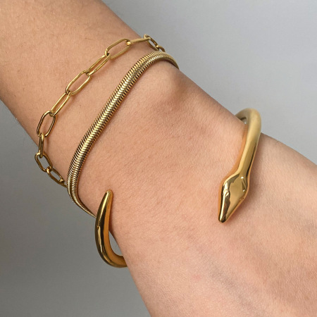 Bracelet jonc de luxe pour femme, en acier inoxydable, couleur or, forme serpent, étanche (1 pièce)