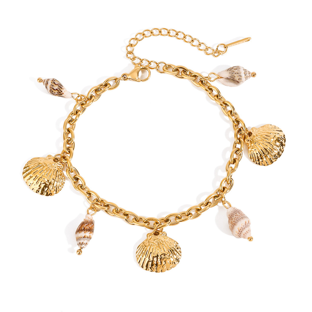 Bracelet À Breloques Pour Femme, En Acier Inoxydable Étanche Couleur Or, Motif Coquillage (1 Pièce). Image4
