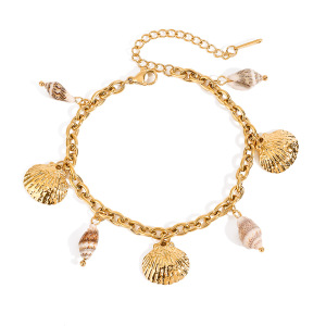 Bracelet À Breloques Pour Femme, En Acier Inoxydable Étanche Couleur Or, Motif Coquillage (1 Pièce). h5 Image4