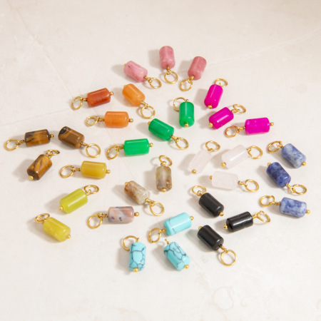 Pendentif géométrique simple en acier inoxydable et pierre naturelle pour femme, série 1 pièce 2