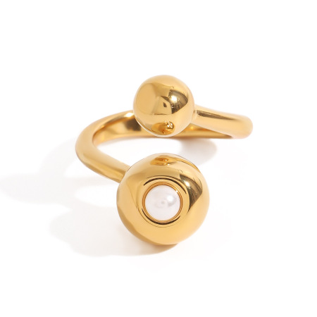 Bague ajustable pour femme, 1 pièce, en acier inoxydable étanche couleur or, collection Simple Series
