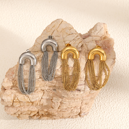 Boucles d'oreilles pendantes à pompon en acier inoxydable étanche couleur or