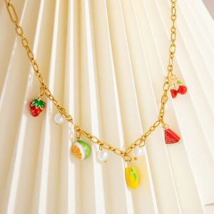 Colliers Pour Femmes En Acier Inoxydable Doré Étanche, Collection Cute Fruit Series h5 Image3