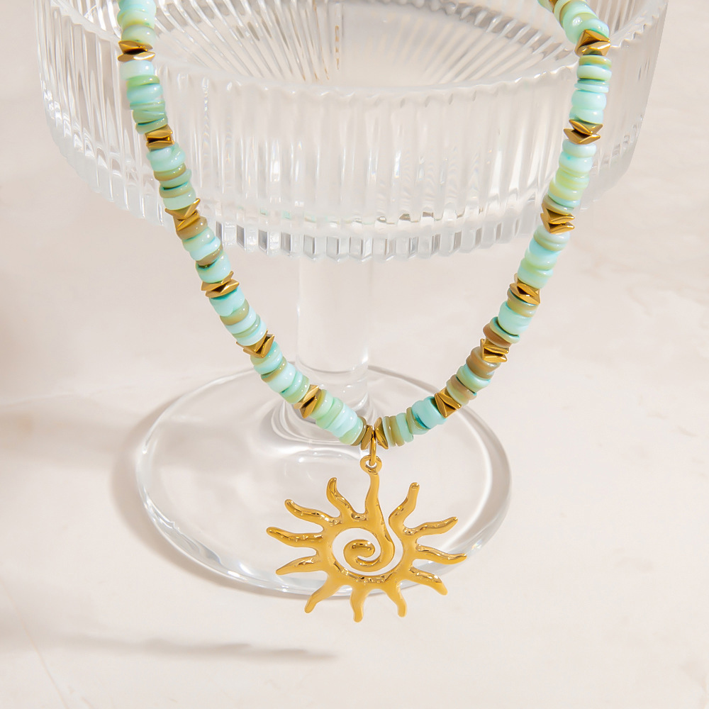 Colliers De Perles Pour Femmes Designable Sun En Acier Inoxydable Étanche Couleur Or Avec Pierres Naturelles Image7
