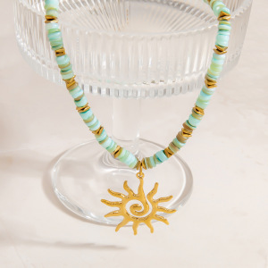 Colliers De Perles Pour Femmes Designable Sun En Acier Inoxydable Étanche Couleur Or Avec Pierres Naturelles h5 Image7
