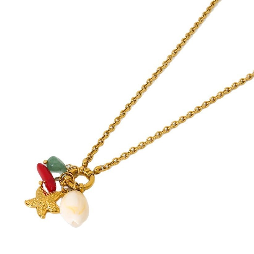 Collier Ocean Series En Acier Inoxydable Doré Étanche Avec Étoile De Mer Et Pompon Pour Femme h5Image5