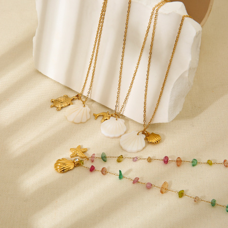 Colliers pour femmes avec pendentif étoile de mer et coquillage de la série Ocean 2