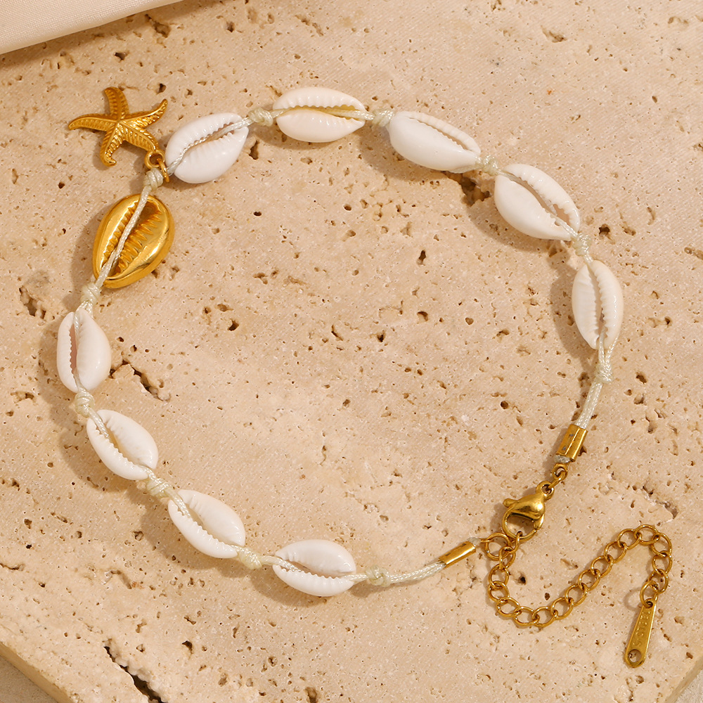 Bracelet De Cheville Pour Femme, Série Simple Vacation Turtle, En Acier Inoxydable, Couleur Or, Coquillage Image6