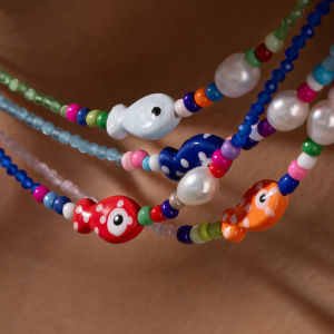 Colliers À Pendentif En Pierre Naturelle Et Céramique, Motif Poisson Fantaisiste, Pour Femme h5 Image4
