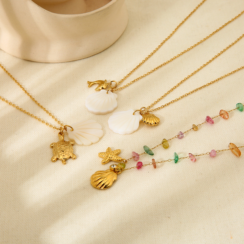 Colliers Pour Femmes Avec Pendentif Étoile De Mer Et Coquillage De La Série Ocean Image3
