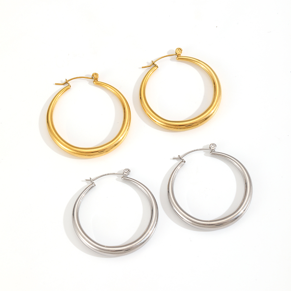 Boucles D'Oreilles Créoles Classiques En Acier Inoxydable Étanche Couleur Or Image3