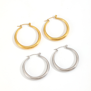 Boucles D'Oreilles Créoles Classiques En Acier Inoxydable Étanche Couleur Or h5 Image3