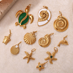 Pendentifs Pour Femme En Acier Titane Couleur Or Et Coquillage Brillant h5 Image2