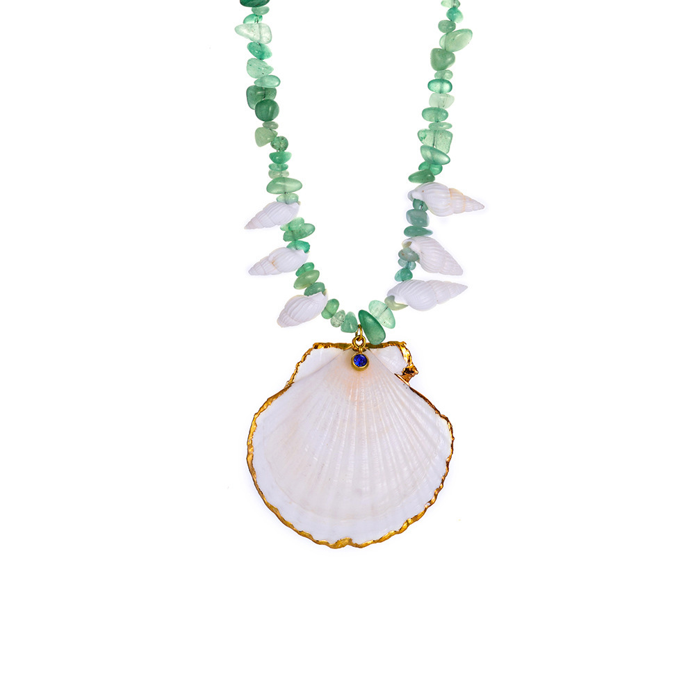 Colliers Pendentifs Pour Femmes En Perles D'Aventurine Verte Et Coquillages Image6