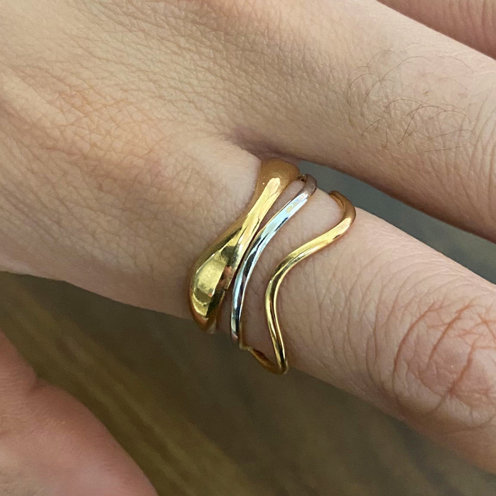 Bague Ajustable Pour Femme, En Acier Inoxydable Doré, Étanche, Multicouche, À Effet Ondulé. Image3