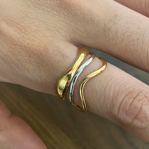 Bague Ajustable Pour Femme, En Acier Inoxydable Doré, Étanche, Multicouche, À Effet Ondulé. h5 Image3