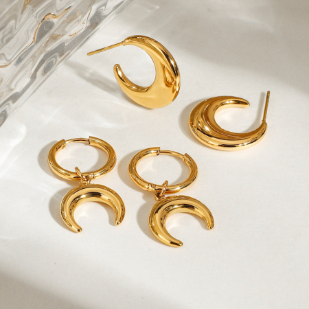 Boucles d'oreilles pendantes Moon en acier inoxydable étanche, couleur or, pour femmes