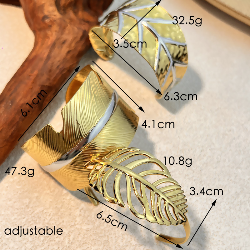 Bracelets Manchettes Étanches En Acier Inoxydable Multicolore En Forme De Feuilles Image4