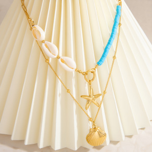 Collier Pendentif Femme 1 Pièce, Collection Vacances, Motif Océanique, En Acier Inoxydable Étanche, Couleur Or h5 Image5