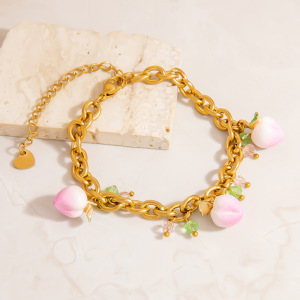 Bracelets À Breloques Sweet Peach En Acier Inoxydable Étanche Couleur Or h5 Image3