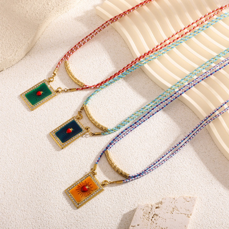 Colliers à pendentif rectangulaires ornés de taches d'huile pour femmes 2