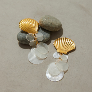 Boucles D'Oreilles Pendantes Élégantes En Coquillage, Acier Inoxydable Étanche, Couleur Or h5 Image7