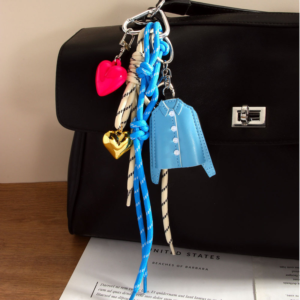 Porte-Clés En Pu Bleu Pour Chemise, Pendentif De Sac En Corde Tressée 