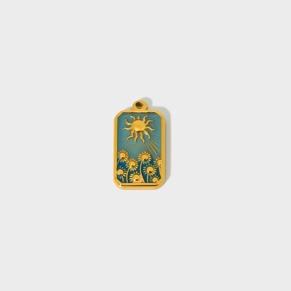 1 Pendentif Rectangulaire Tournesol Soleil À Faire Soi-Même En Acier Inoxydable Doré Étanche Image3